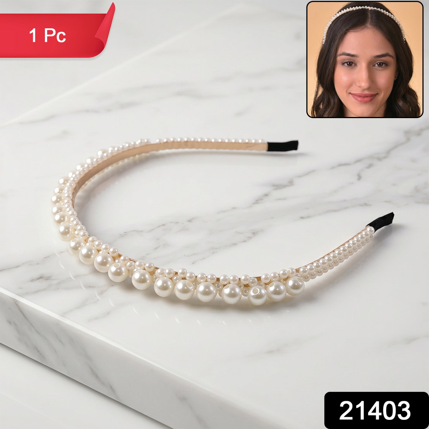 Wukusy elegant pearl-studded hairband for women, daily wear headband with pearl accents and stylish design.