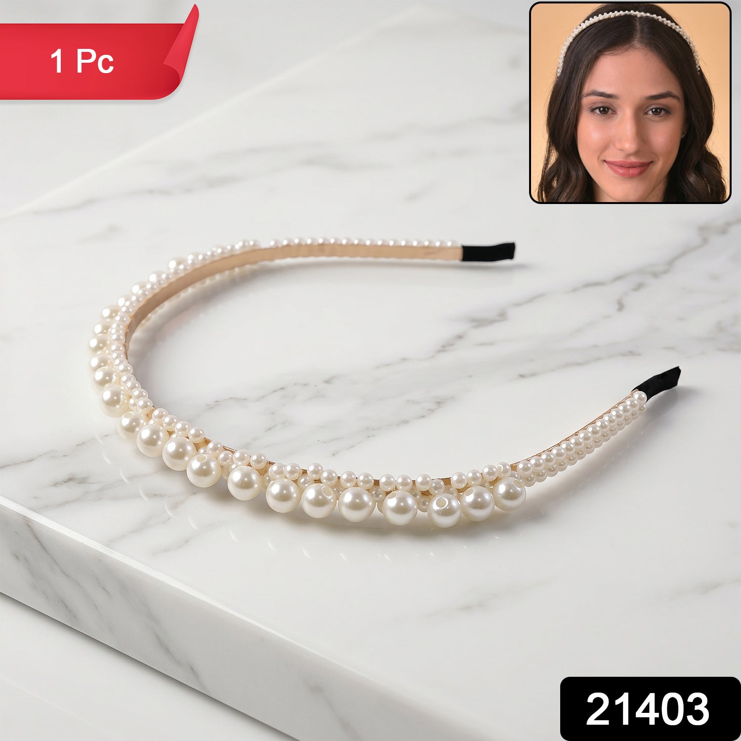 Wukusy elegant pearl-studded hairband for women, daily wear headband with pearl accents and stylish design.