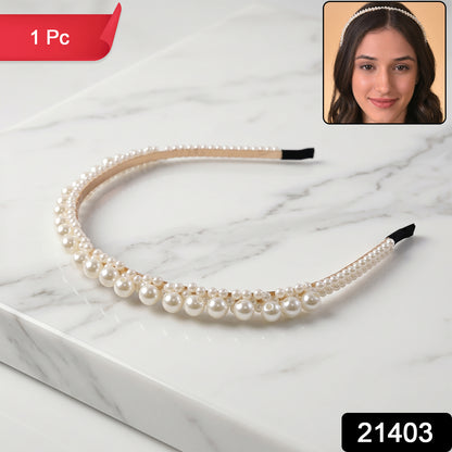 Wukusy elegant pearl-studded hairband for women, daily wear headband with pearl accents and stylish design.
