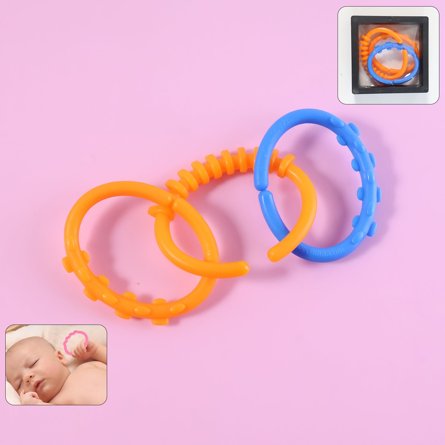 Wukusy Baby Learning Links Educational Toy set with three colorful plastic links on a white background