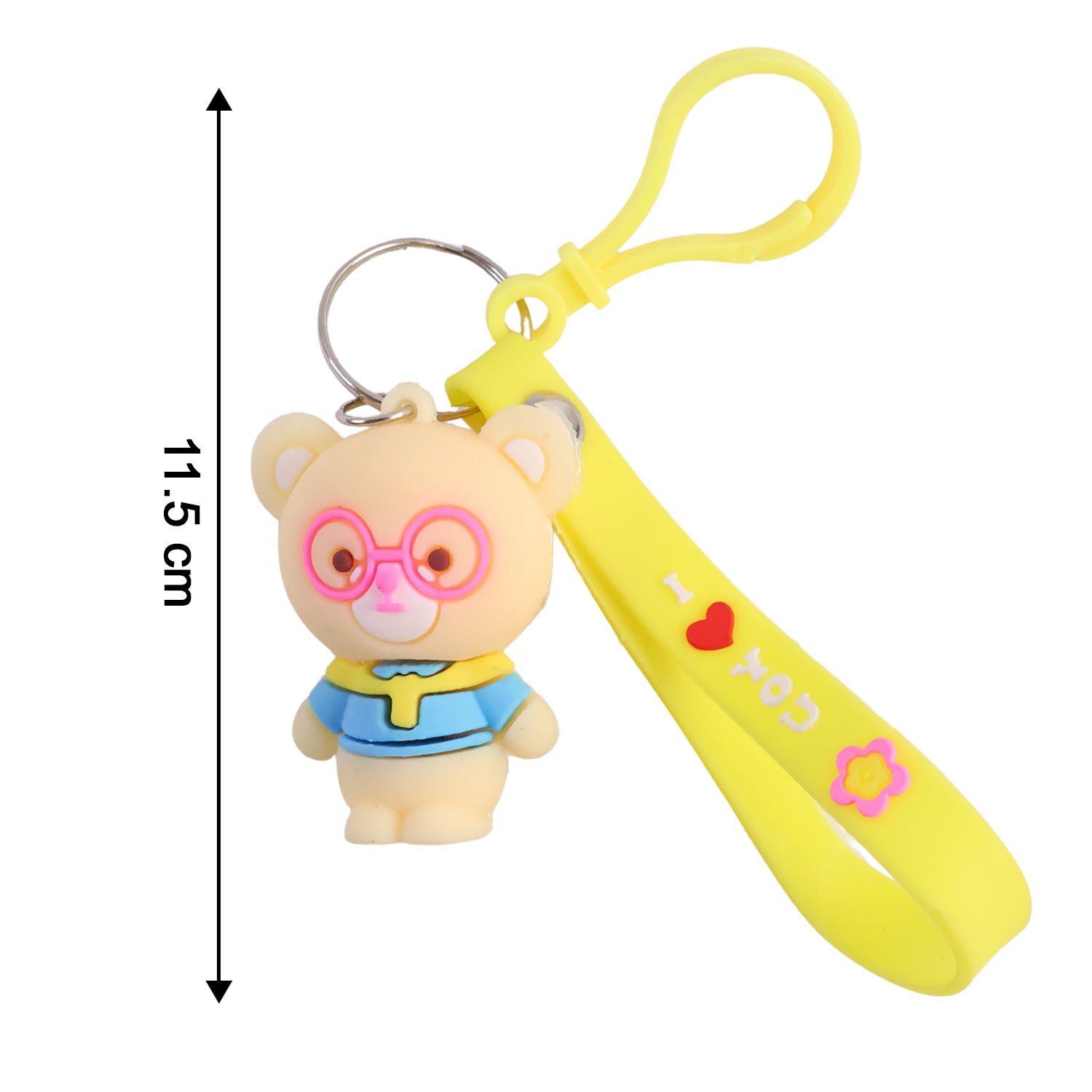 Cute cartoon bear silicone keychain by Wukusy, featuring a soft, colorful bear design perfect for keys or bags.