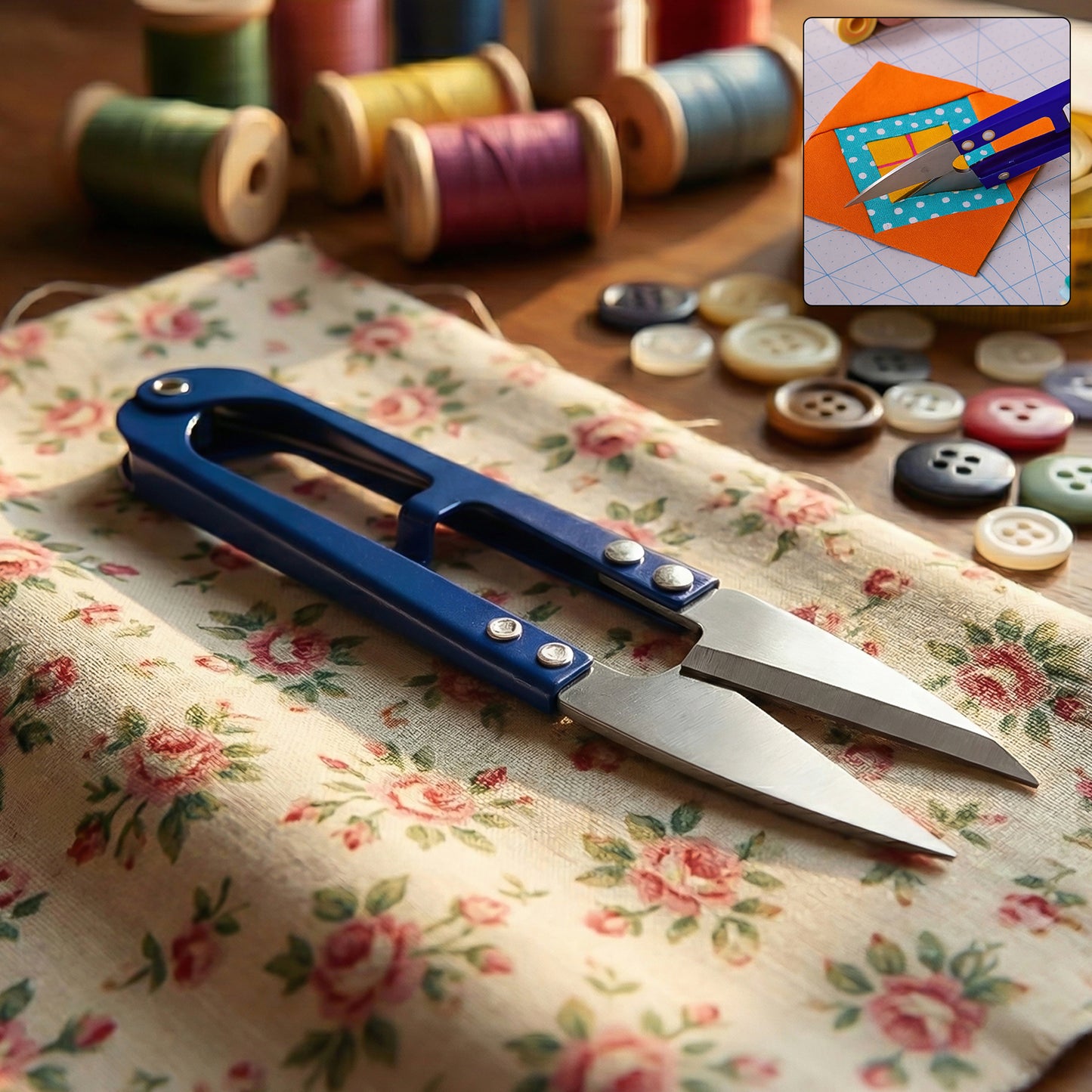 Pair of Wukusy premium sewing scissors with ergonomic handles, ideal for home sewing and fabric cutting tasks.