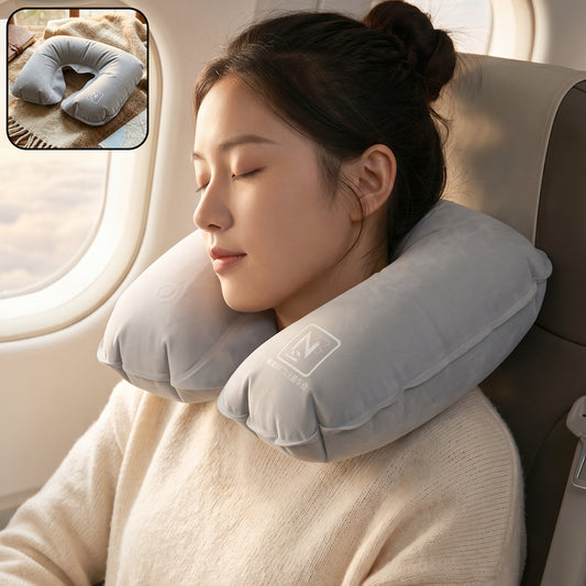 Wukusy 3-in-1 travel comfort kit with neck pillow, eye mask, and earplugs for relaxing journeys.