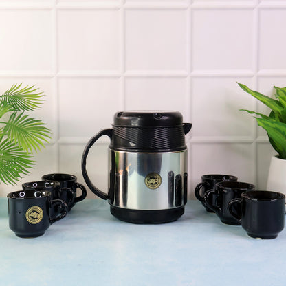 Wukusy tea and coffee thermos flask with 6 ceramic cups set, ideal for home and kitchen use, in a sleek, modern design.