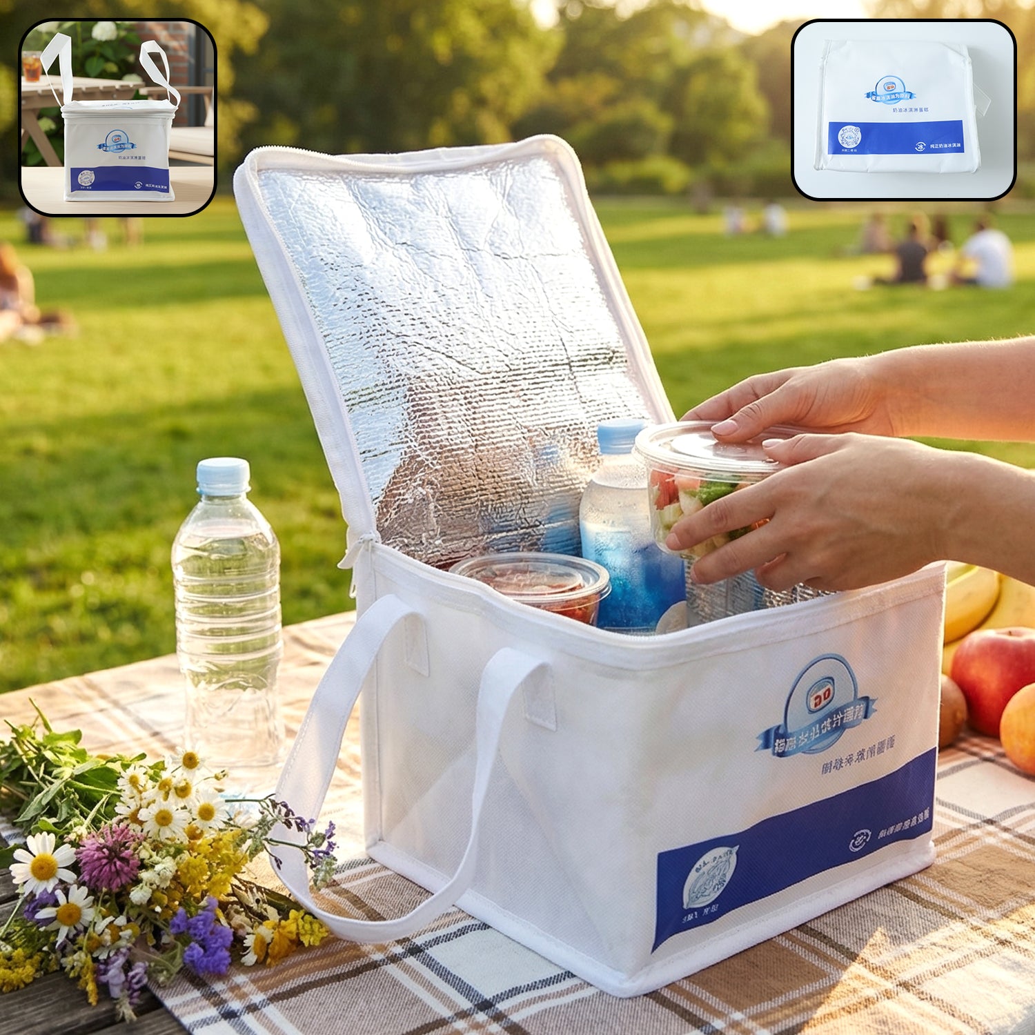 Wukusy portable insulated lunch bag with zipper closure, measuring 16x19x21 cm, ideal for keeping food fresh and organized.