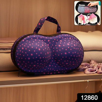Wukusy premium hard-shell lingerie travel case with storage compartments for bras, designed for secure, stylish travel organization.
