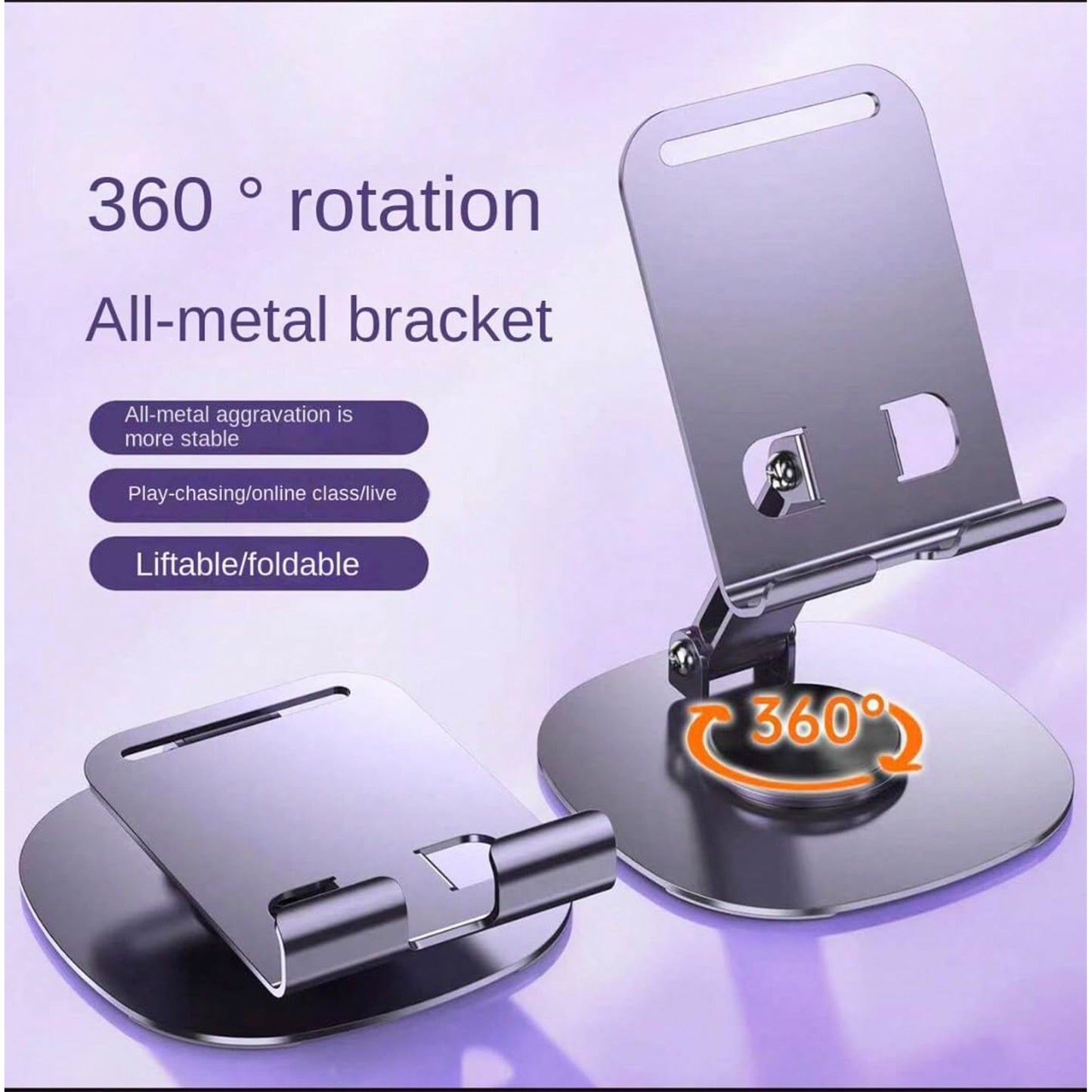 Foldable Wukusy mobile stand with 360-degree rotation, adjustable for hands-free viewing of smartphones.
