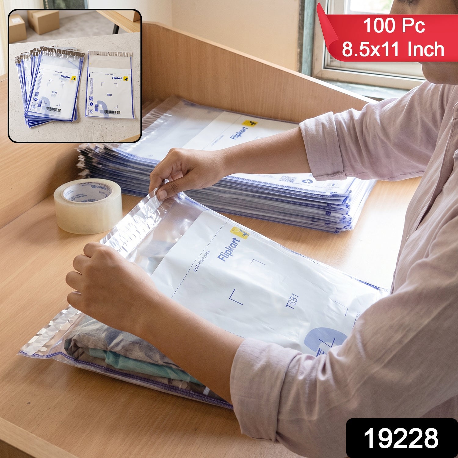 Wukusy Flipkart courier bags, 8.5 x 11 inch tamper-proof polybags, pack of 100 for secure parcel shipping.
