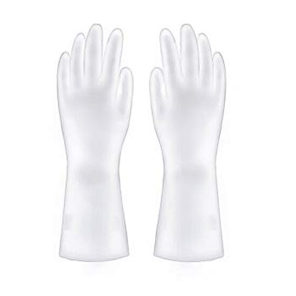 Pair of Wukusy cleaning gloves for kitchen and household use, shown on a clean surface with a soft fabric texture.