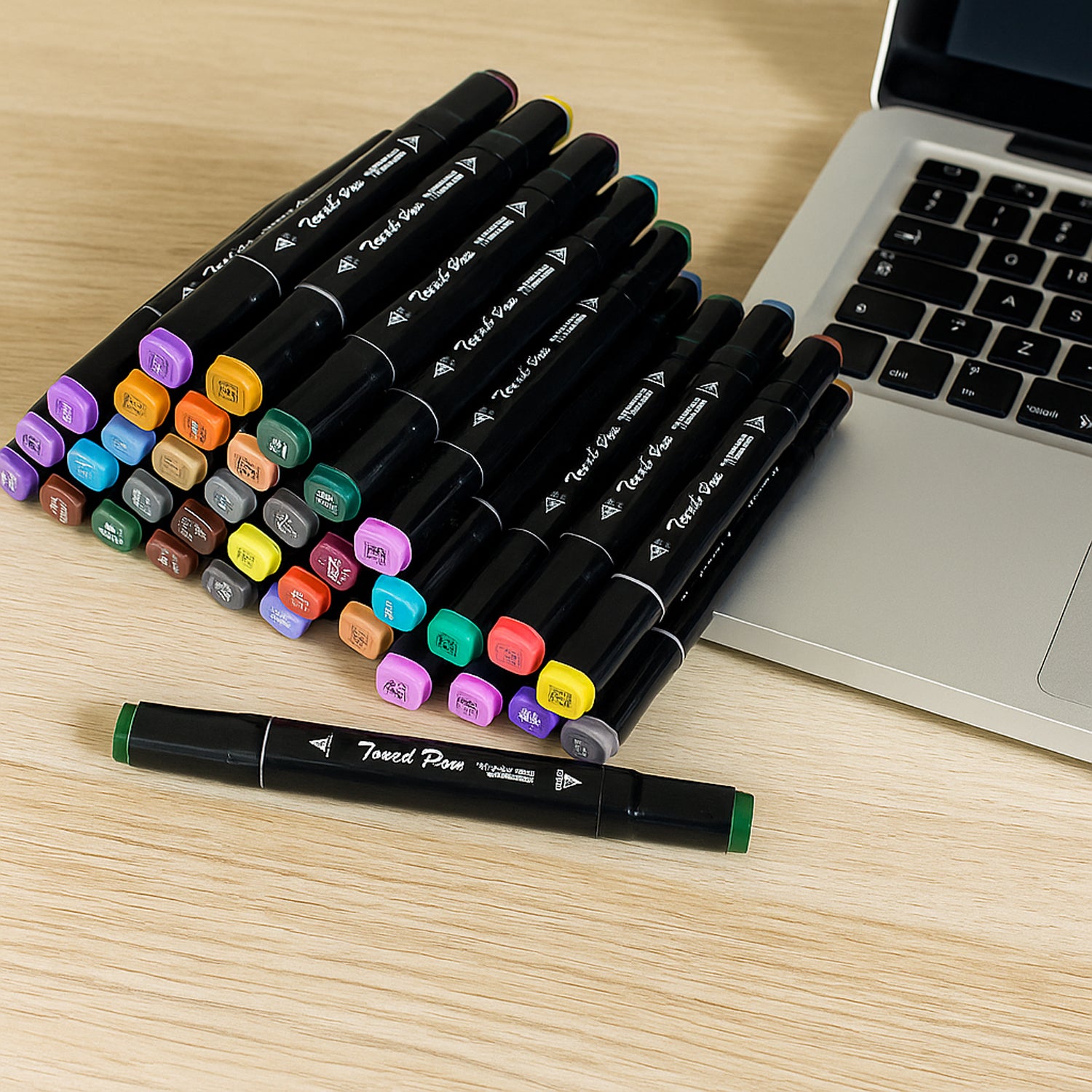 Wukusy 48-piece dual-tip sketch markers set with vibrant colors and fine and broad tips for artistic and office use.