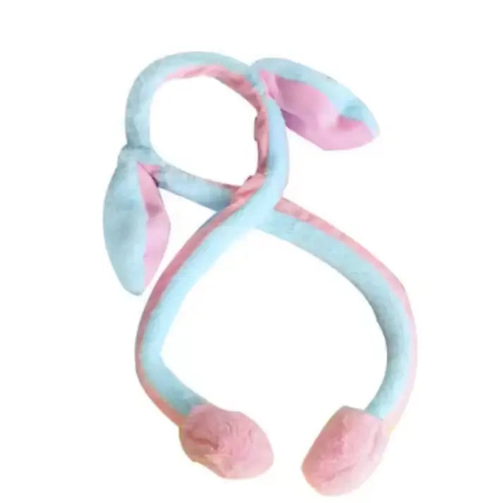 Cartoon glowing rabbit hat by Ekom with plush bunny ears and LED light, featuring moving ear flaps in random colors.