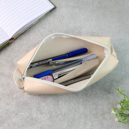 Wukusy slim PU leather pencil pouch for office use, compact and stylish, shown in black with zipper closure.
