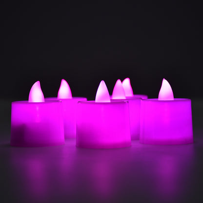 Wukusy pink flameless LED tealights in plastic cups, smokeless decorative candles for home decor, pack of 24