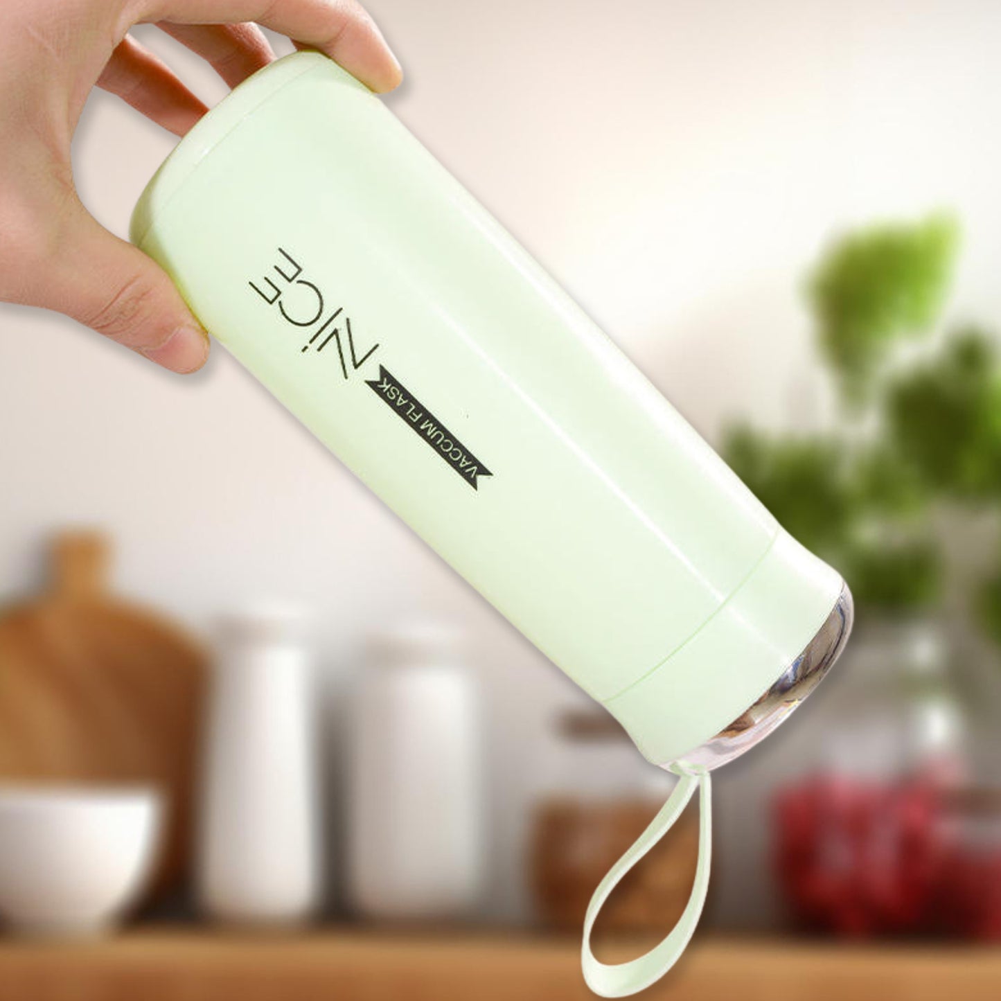White 400ml Wukusy leak-proof glass water bottle with daily water intake markings for gym, children, and home use.
