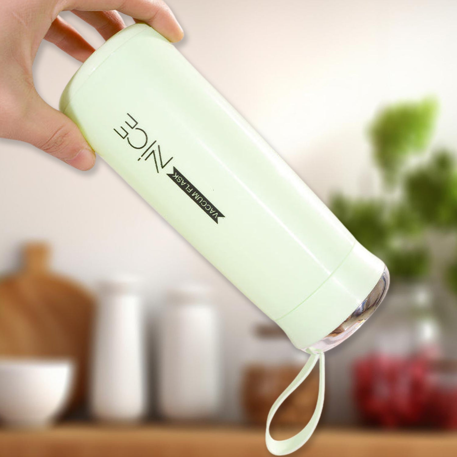 White 400ml Wukusy leak-proof glass water bottle with daily water intake markings for gym, children, and home use.