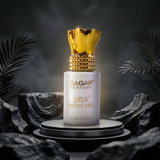 Wukusy Sagar Java Positive Vibes roll-on attar perfume oil in 9.9ml bottle, alcohol-free fragrance for men and women.