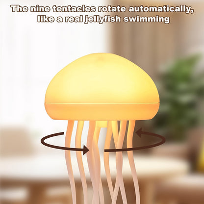 Wukusy jellyfish shape LED mood light lamp glowing with soft blue and purple colors, creating a calming underwater ambiance.