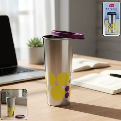 Wukusy Supermom 600ml stainless steel printed travel tumbler with colorful design, insulated for hot and cold beverages.