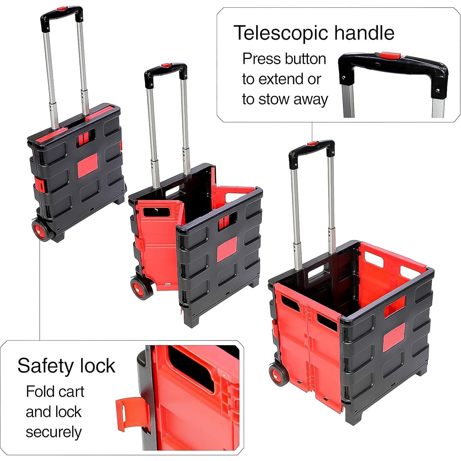 Wukusy foldable grocery trolley cart with food basket, portable kitchen tool for shopping and travel, shown in compact folded position