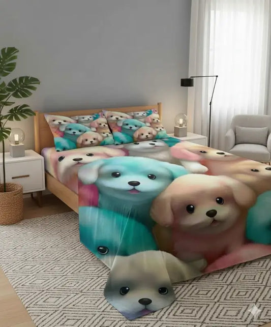 Ekom premium 7D printed double bedsheet with two pillow covers, featuring soft, comfortable fabric and a luxurious look