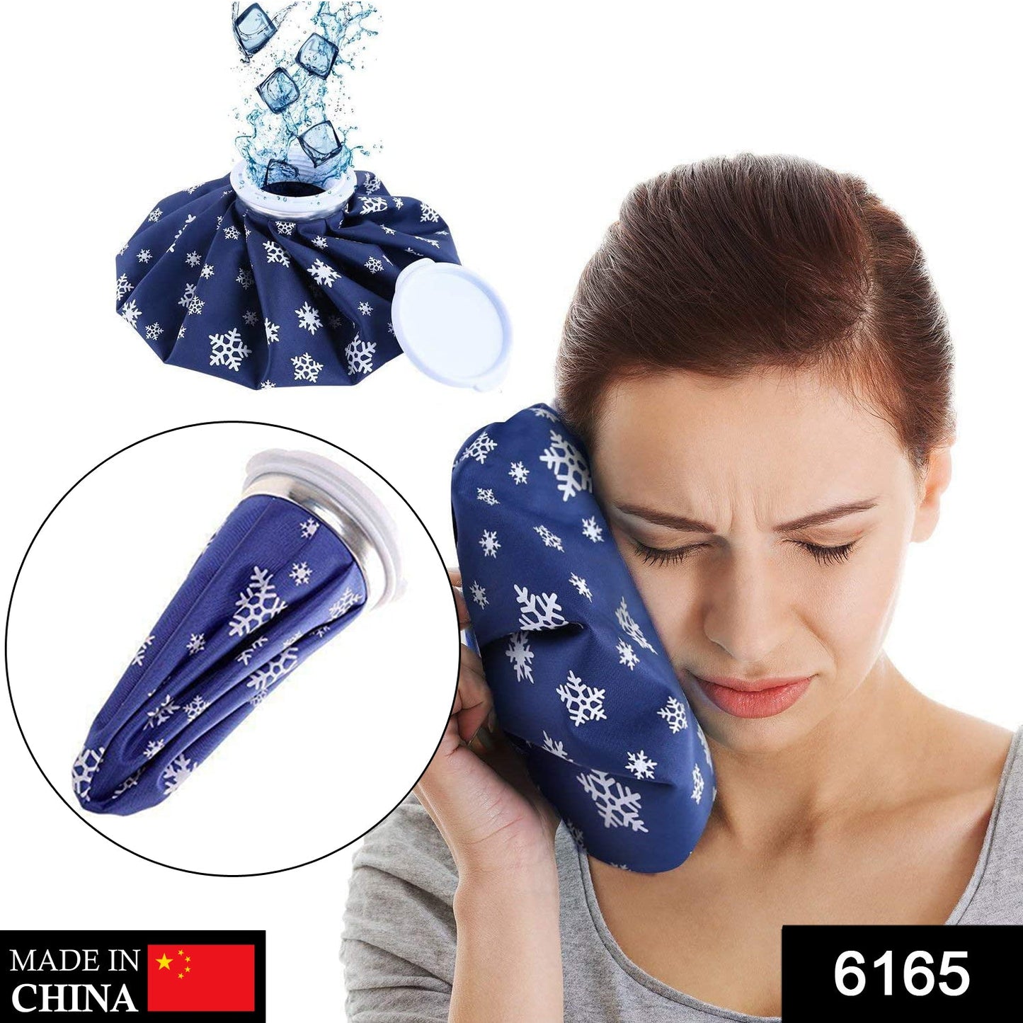 Wukusy 6165 pain reliever ice bag for joint pain relief, shown in use on a person's knee in health care setting.