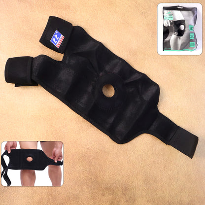 Wukusy adjustable elastic knee support brace for sports, showing a close-up of the knee brace worn on a person's leg.