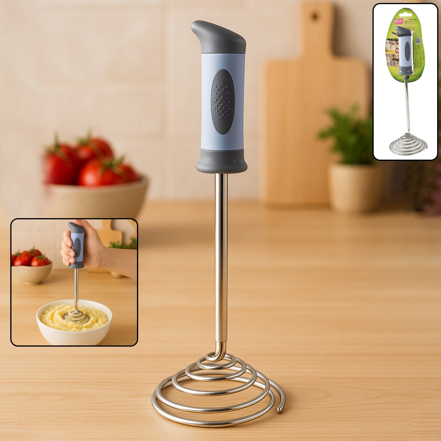Wukusy Supermom Spring Omasher heavy-duty stainless steel vegetable and potato masher for kitchen use