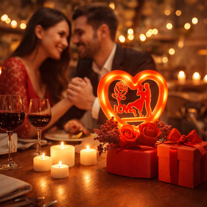 Decorative heart love showpiece with a golden rose flower gift set, featuring two elegant Wukusy home decor pieces