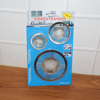 Wukusy stainless steel sink drain strainer set with three durable, mesh strainers for kitchen sink drainage.