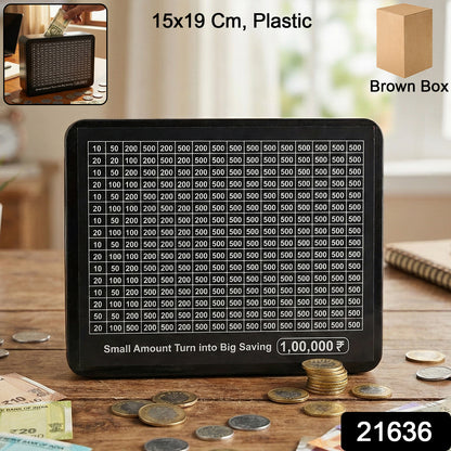 Reusable savings tracker money box by Wukusy, featuring a transparent design with a slot for saving coins and bills.