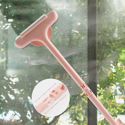 Wukusy 4943 window cleaning brush with multifunctional glass cleaning tools and 2-in-1 washing kit, shown in use on a window.