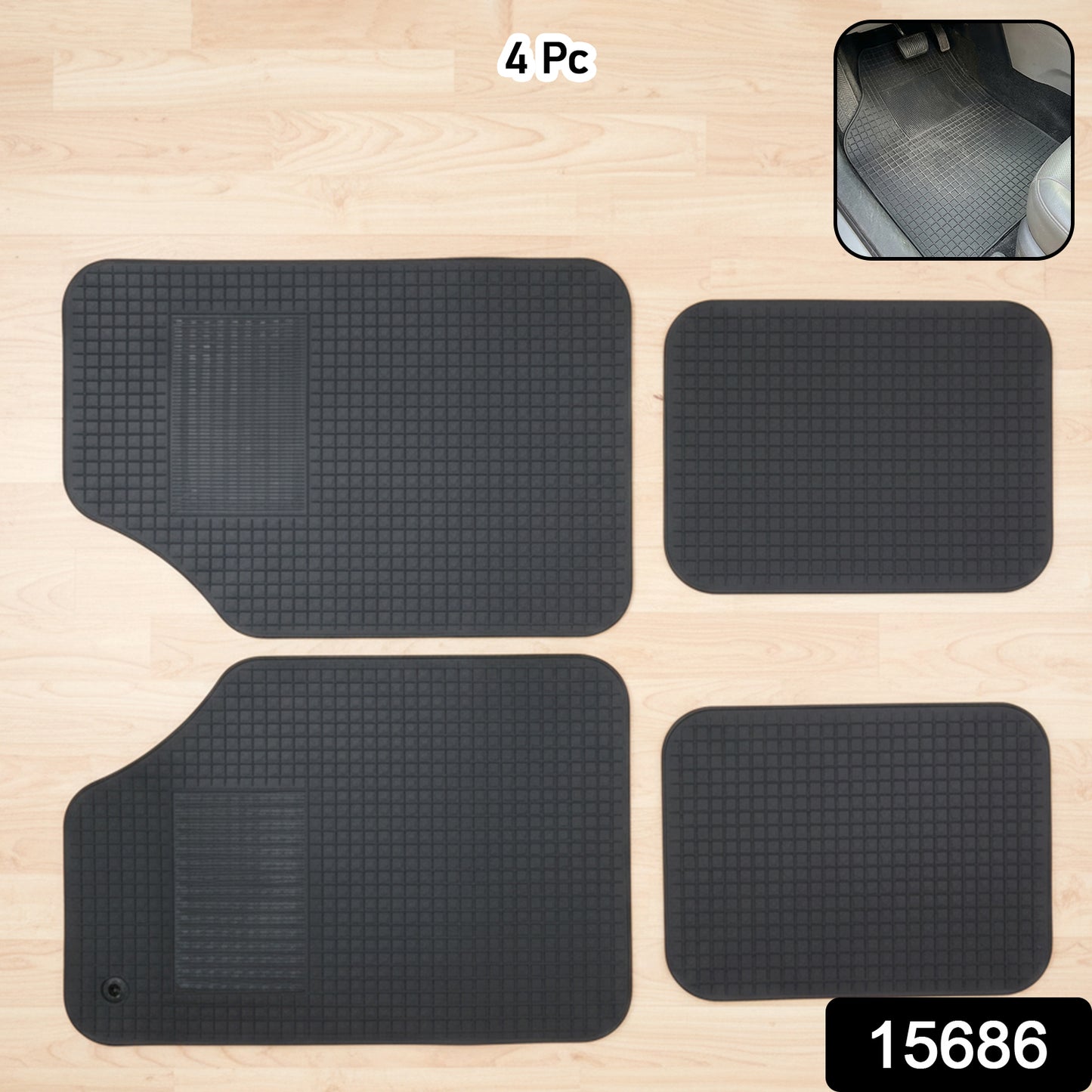 Universal heavy duty car floor mat set by Wukusy, four durable rubber mats with textured surface for all vehicle floors.