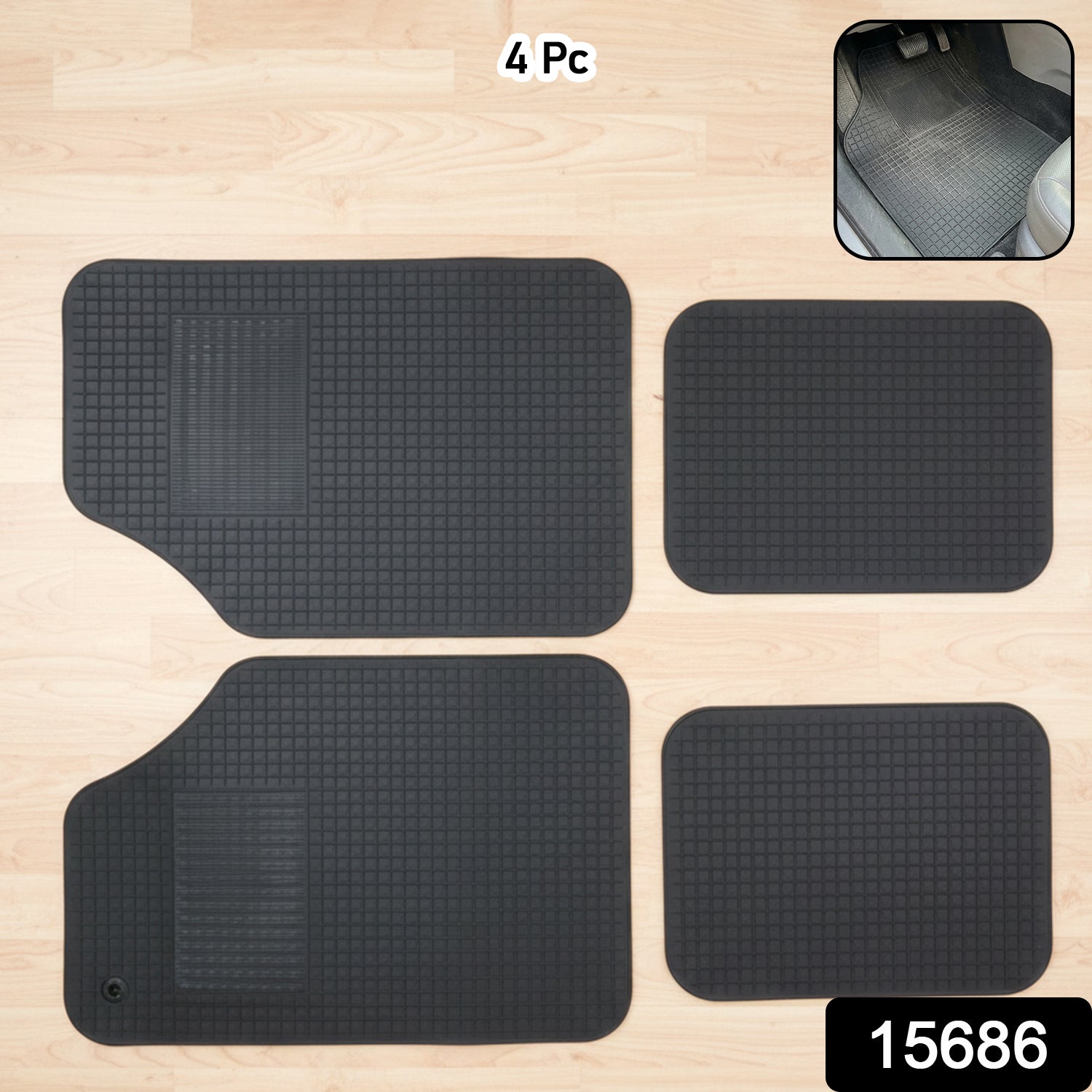 Universal heavy duty car floor mat set by Wukusy, four durable rubber mats with textured surface for all vehicle floors.