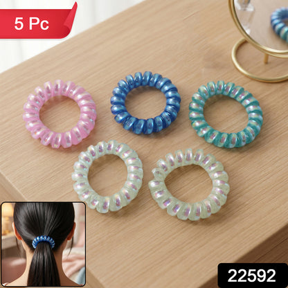 Set of five soft stretchable telephone wire style hair bands in mixed colors by Wukusy, ideal for gentle hair styling.