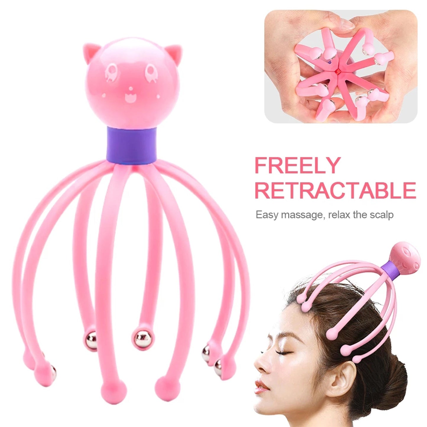 Wukusy 6098 octopus-shaped stress relief scalp massager with multiple textured nodes for soothing scalp massage.