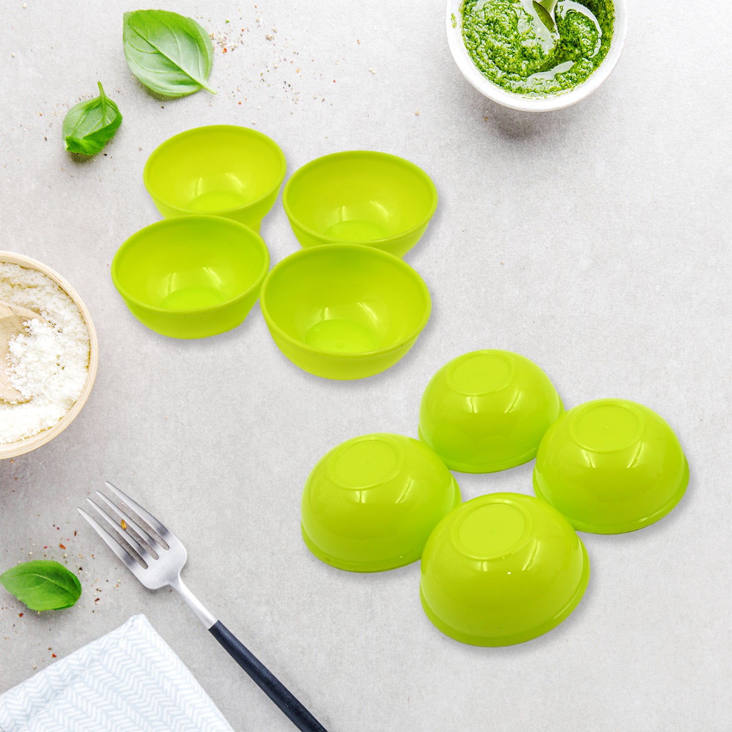 Set of 8 Wukusy small round plastic bowls, microwave safe, reusable, lightweight, dishwasher safe, ideal for chutneys and servings