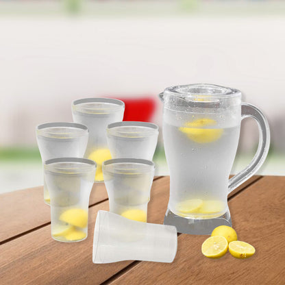 Wukusy Apex unbreakable lemon jug set with 6 glasses, 1200ml jug and 300ml glasses, durable kitchen drinkware, home use