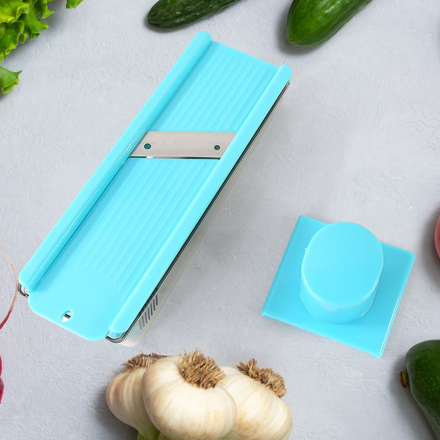 Wukusy 2-in-1 multipurpose vegetable and dry fruit slicer for home kitchen use, featuring stainless steel blades and ergonomic handle.