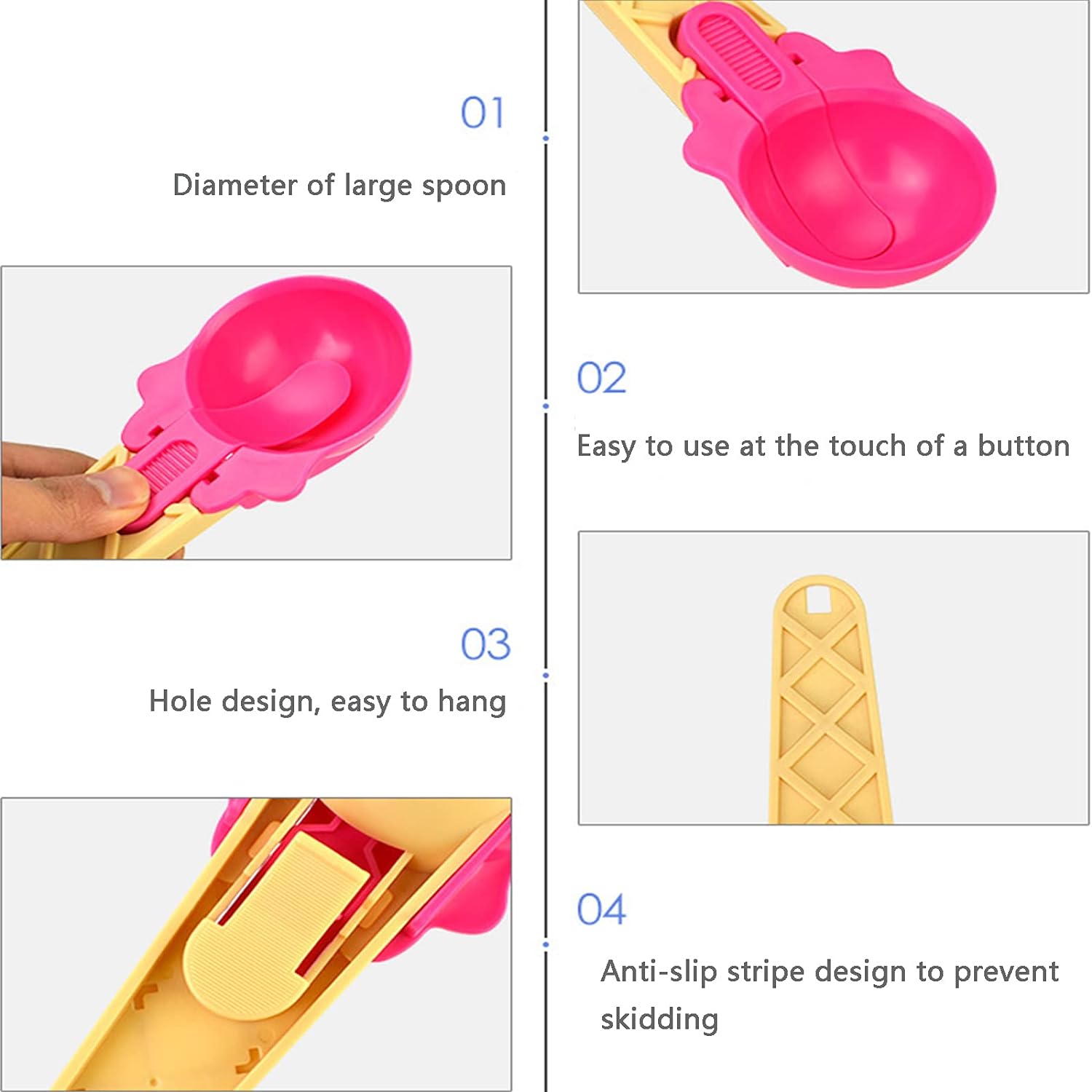 Wukusy 5509 plastic watermelon ice cream spoons, 2-pack, with trigger dipper for summer party food serving and ice cream scooping.