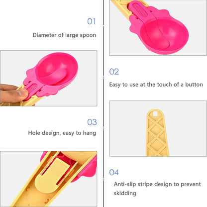 Wukusy 5509 plastic watermelon ice cream spoons, 2-pack, with trigger dipper for summer party food serving and ice cream scooping.