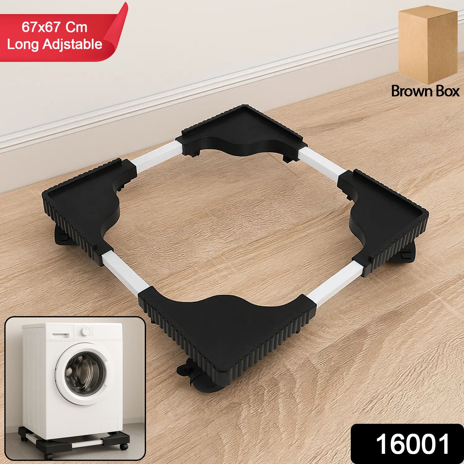 Wukusy adjustable washing machine and refrigerator stand, 67.67 cm, single piece, sturdy metal support for appliances.