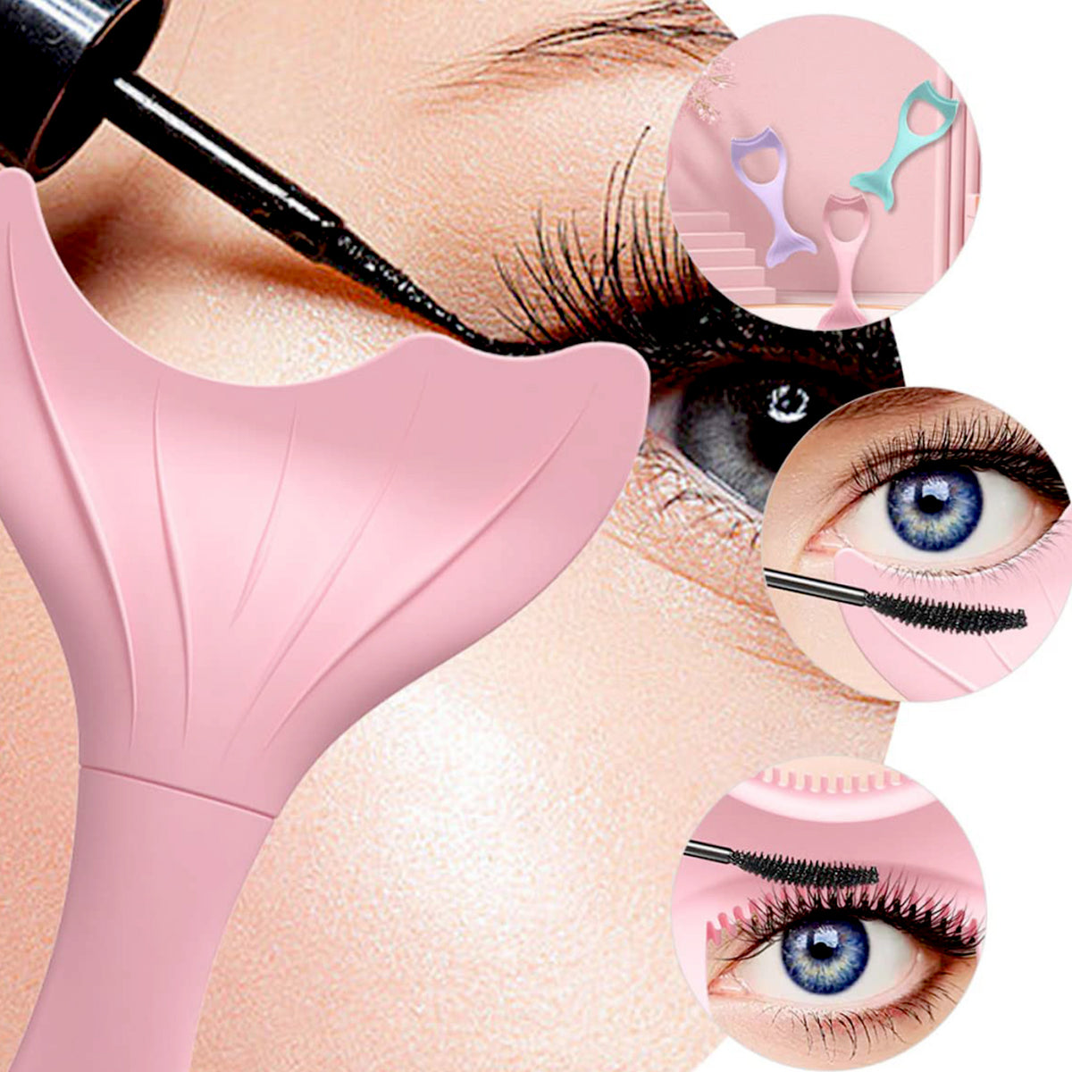 Wukusy multifunctional curved silicone eyeliner stencil with wing tips, reusable eye makeup tool for beginners, includes eyelash brush.