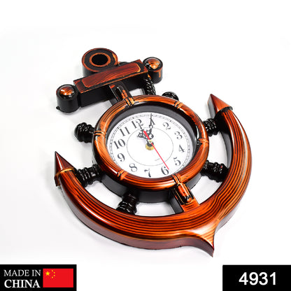 Wukusy 4931 anchor wall clock for home decor, round face with black hands and numerals, mounted on a white wall.