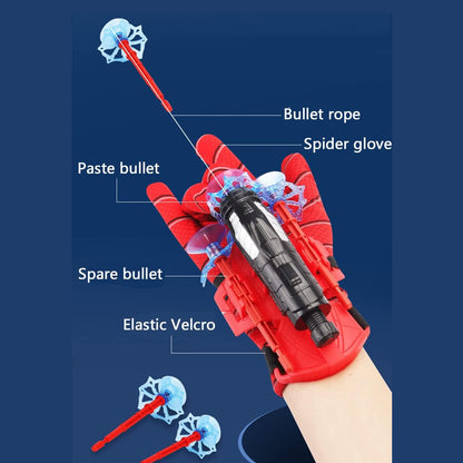 Wukusy web shooter toy for kids, superhero wrist gloves with sticky wall launcher, colorful role-play cosplay toy for children.