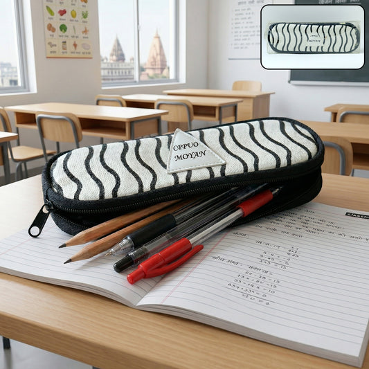 Wukusy premium fabric zipper pencil pouch with a sleek design, perfect for storing pens and small stationery items.