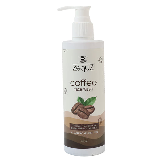 Wukusy Zequz Coffee Face Wash in 250ml bottle, showing the sleek packaging and label for healthy skin cleansing.