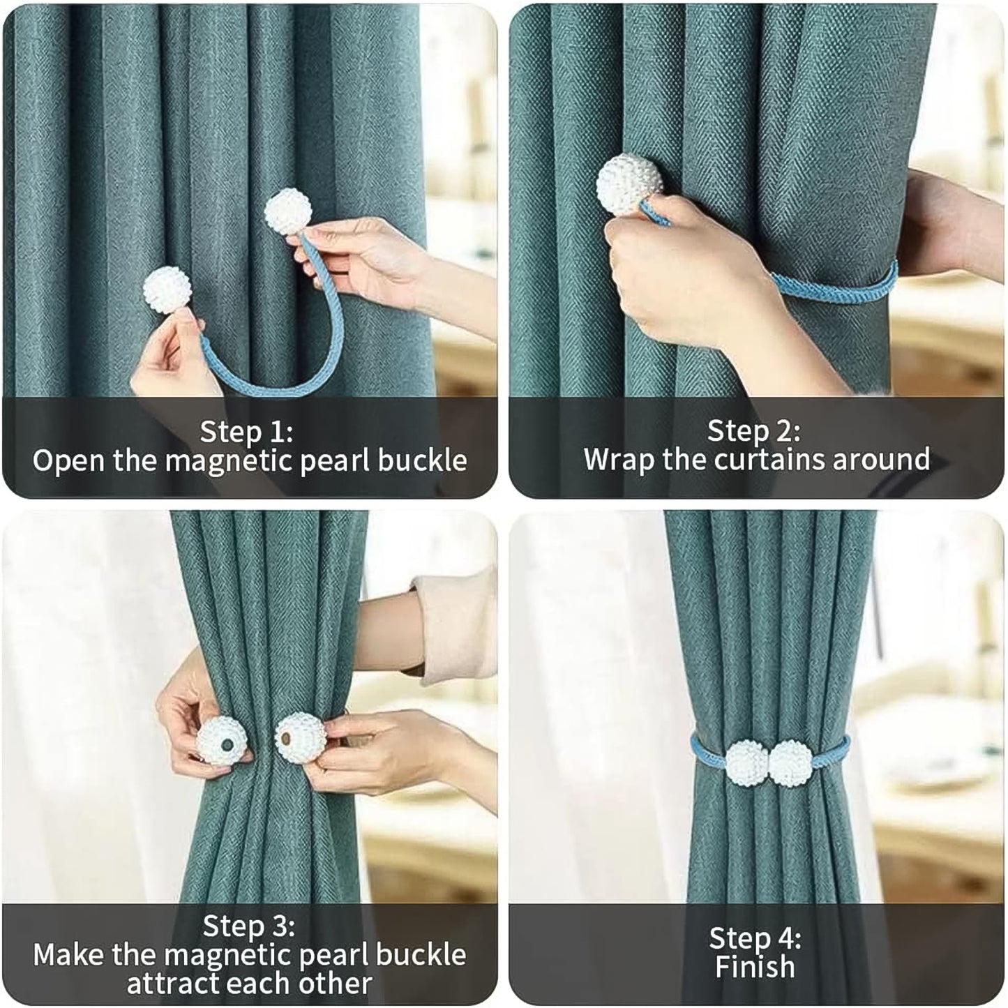 Two-piece polyester and magnet health and beauty curtain by Wukusy, featuring a lightweight fabric with magnetic closures.