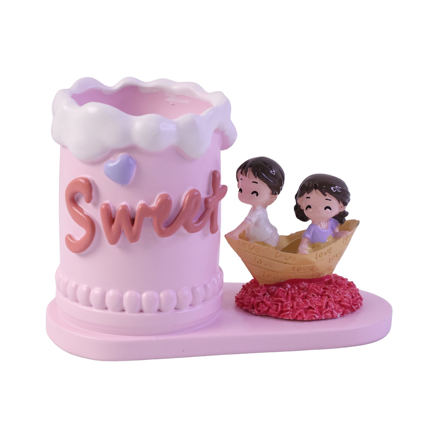 Romantic love couple resin desk organizer pencil holder stand with two figures embracing, perfect for office or study decor.