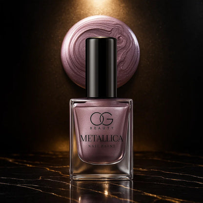 Wukusy Og Beauty Premium Rose Chrome Metallica Nail Polish bottle with 10ml capacity, featuring a shiny rose chrome finish.
