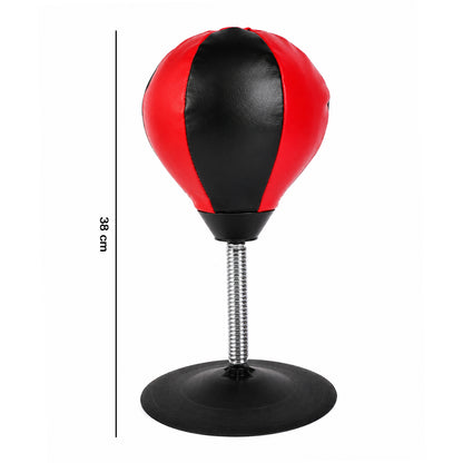 Wukusy inflatable desktop punching bag with air pump, compact stress relief toy, shown inflated and ready to use.